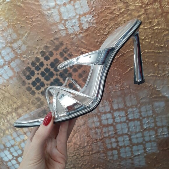 Zara Elegant Silver Strappy Heels - Picture 4 of 12
